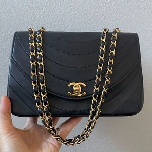 ❌SOLD❌ Chanel Vintage Half Moon Black Flap Lambskin with 24KGHW